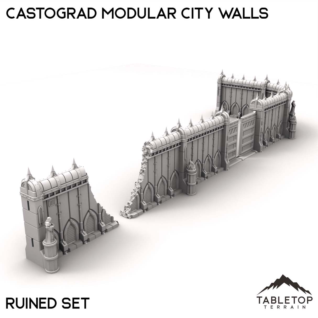 Tabletop Terrain Walls 32mm / B: Ruined Set Castograd Modular City Walls