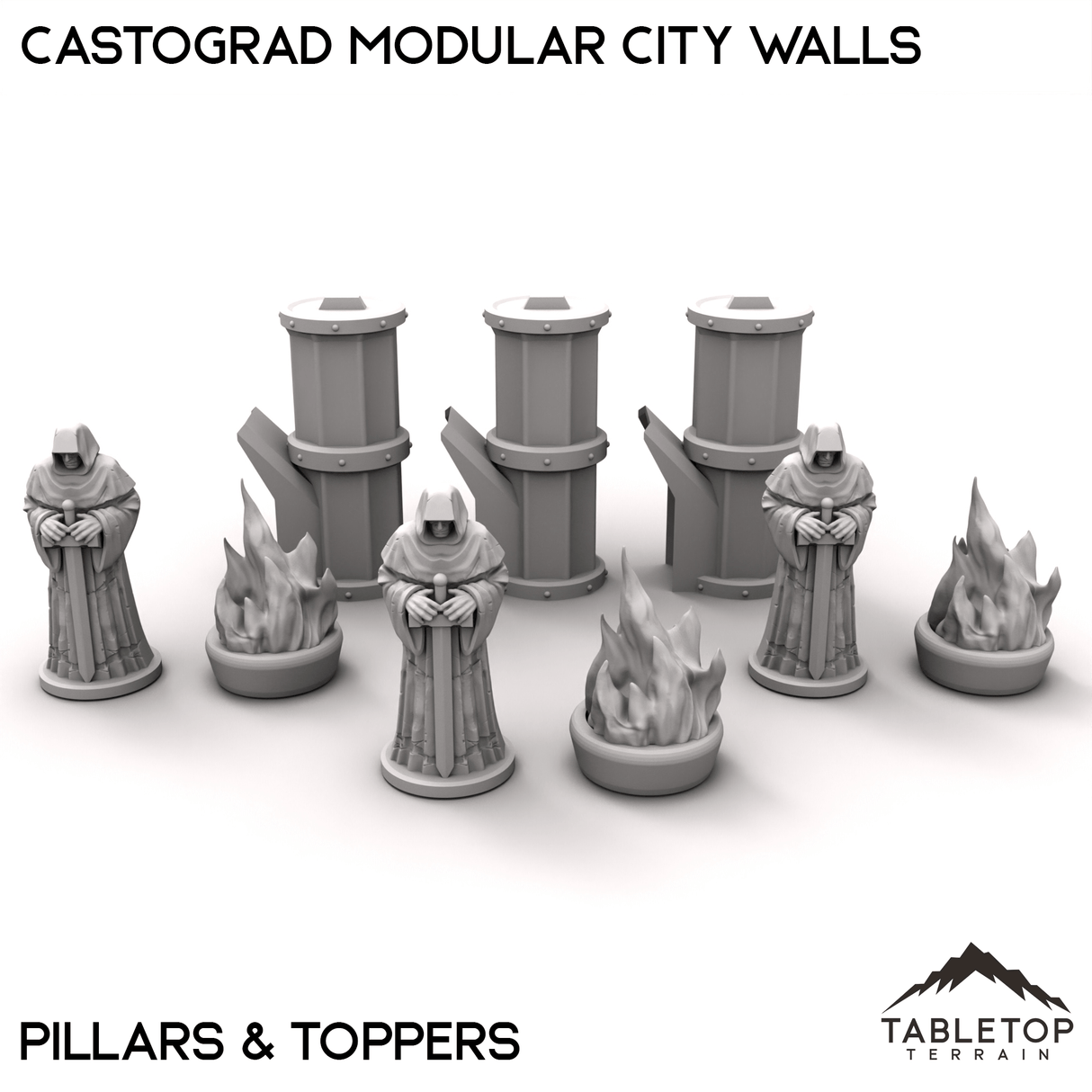 Tabletop Terrain Walls 32mm / G: Pillars & Toppers Castograd Modular City Walls