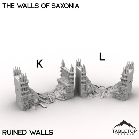 Tabletop Terrain Walls 32mm / K - Straight Ruined The Walls of Saxonia - Kingdom of Saxonia