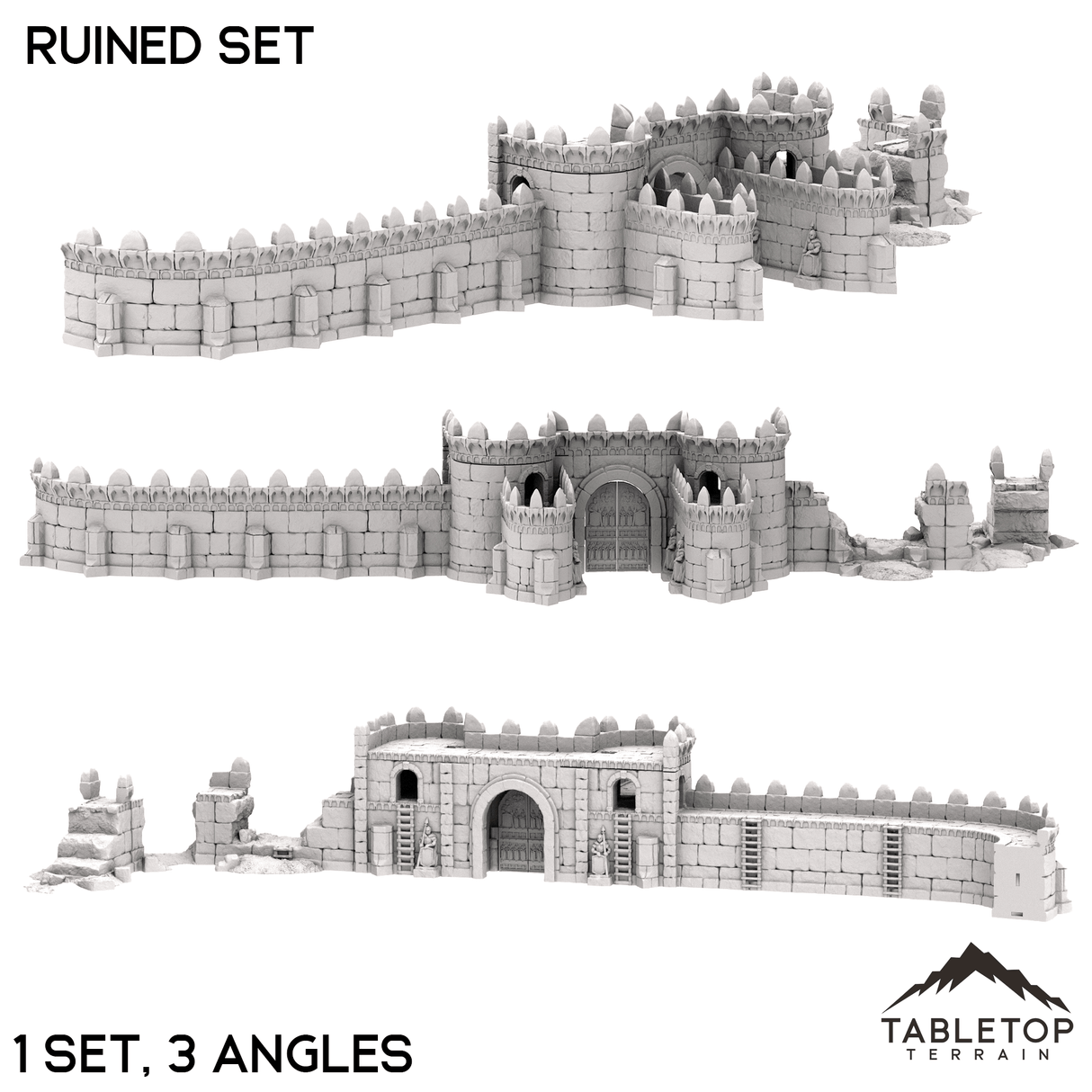 Tabletop Terrain Walls 32mm / Ruined Set Gates and Walls - Kingdom of Tor Ithilas