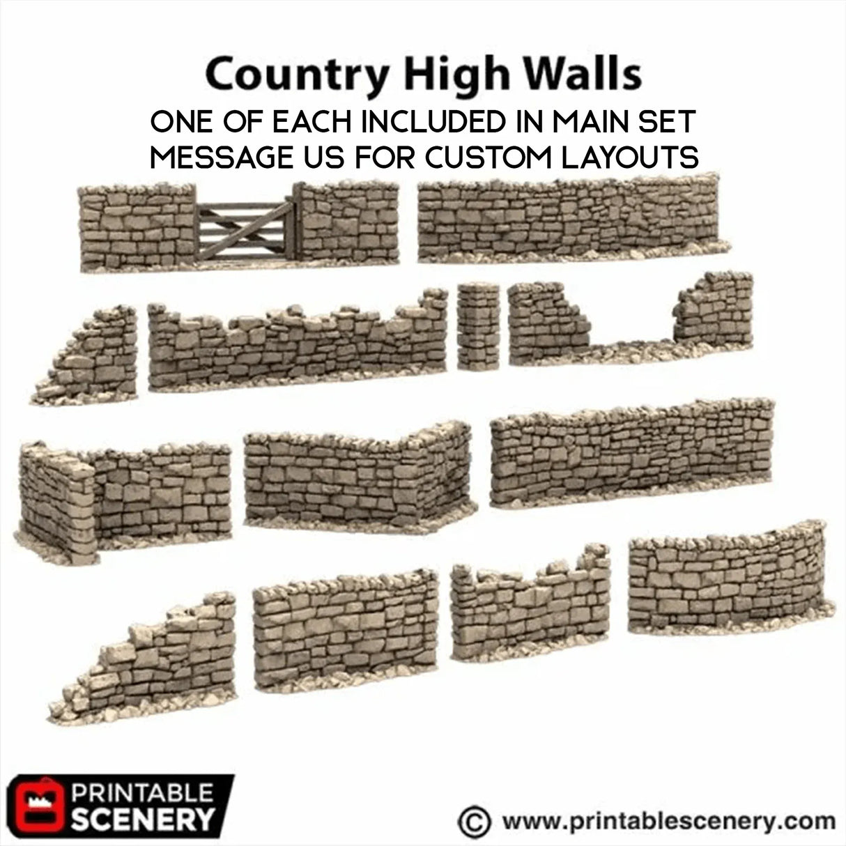 Tabletop Terrain Walls Country High Walls / Low Walls - Country & King - Fantasy Historical Walls