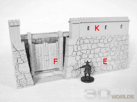 Tabletop Terrain Walls E- Slope (Steps) Samurai Castle Wall Set