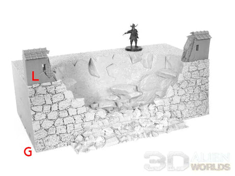 Tabletop Terrain Walls G- Ruined Wall Samurai Castle Wall Set