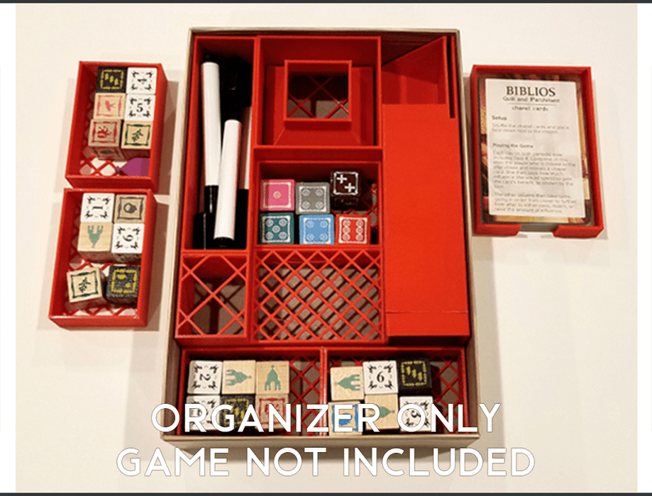 Tabletop Terrain Board Game Insert Biblios: Quill and Parchment + Dice Tower Board Game Insert / Organizer