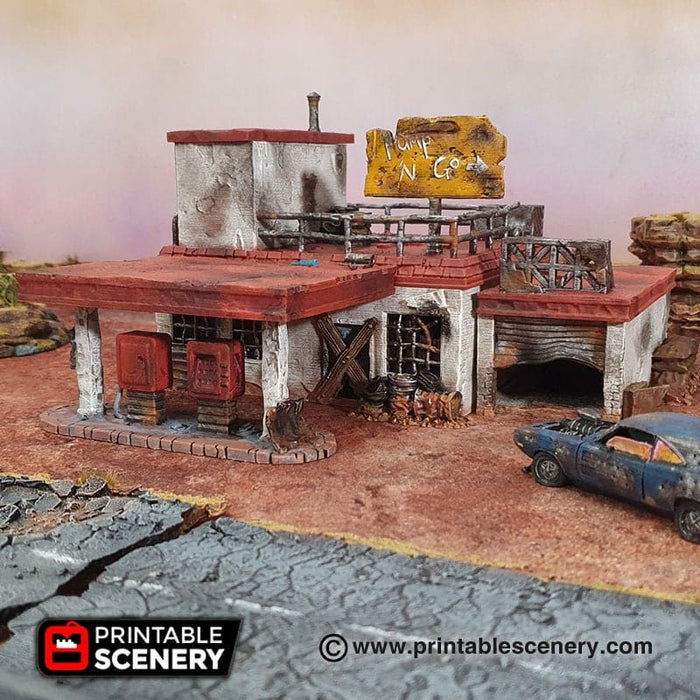 Tabletop Terrain Building Derelict Gas Station - Apocalyptic Building