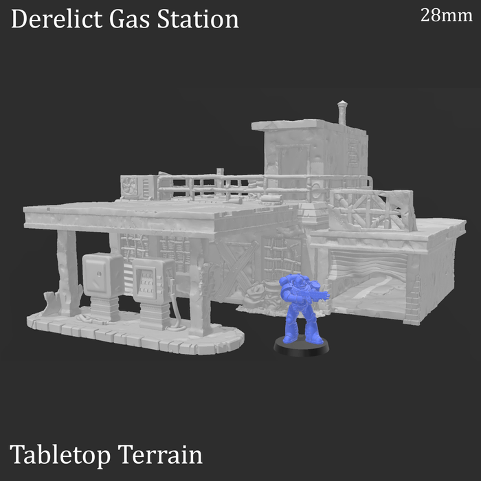 Tabletop Terrain Building Derelict Gas Station - Apocalyptic Building Tabletop Terrain