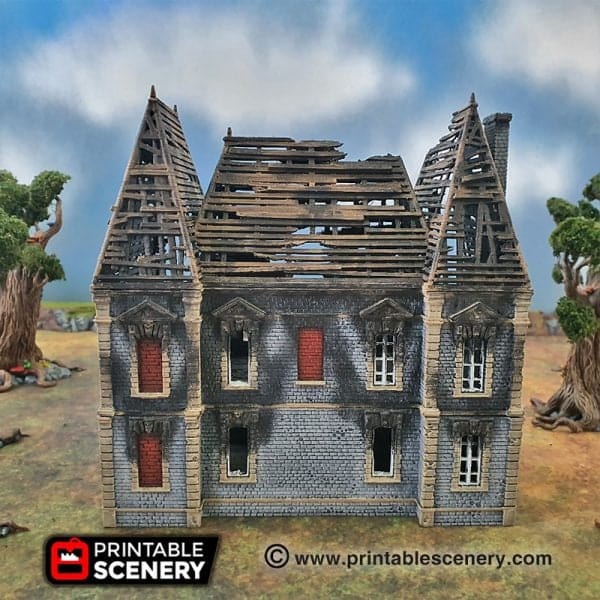 Tabletop Terrain Building Ruined Chateau - WWII Building Tabletop Terrain