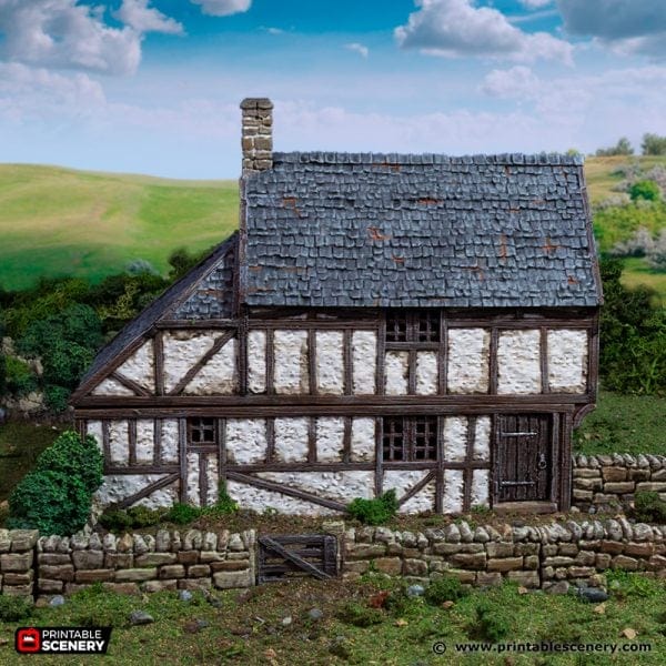 Tabletop Terrain Building Wattle and Daub Hollyhock Cottage - Country & King - Fantasy Historical Building