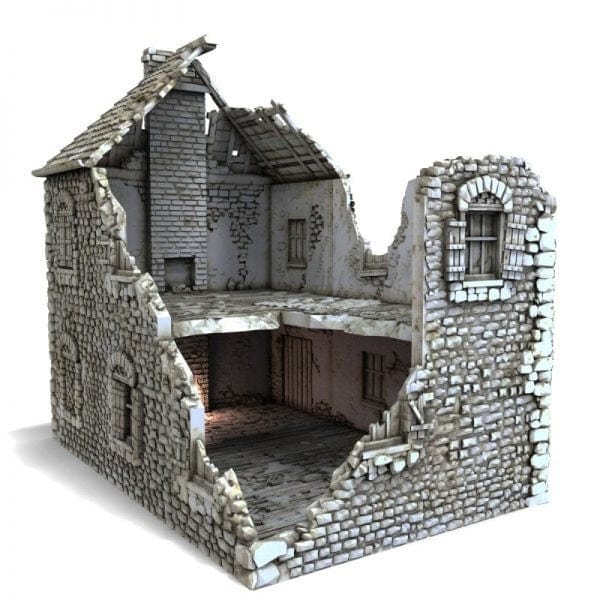 Tabletop Terrain Ruins French Farmhouse Ruins - WWII Building