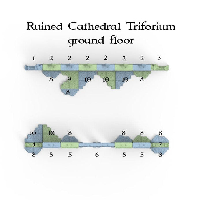 Tabletop Terrain Ruins Ruined Cathedral Triforium - Openlock - 40k Terrain