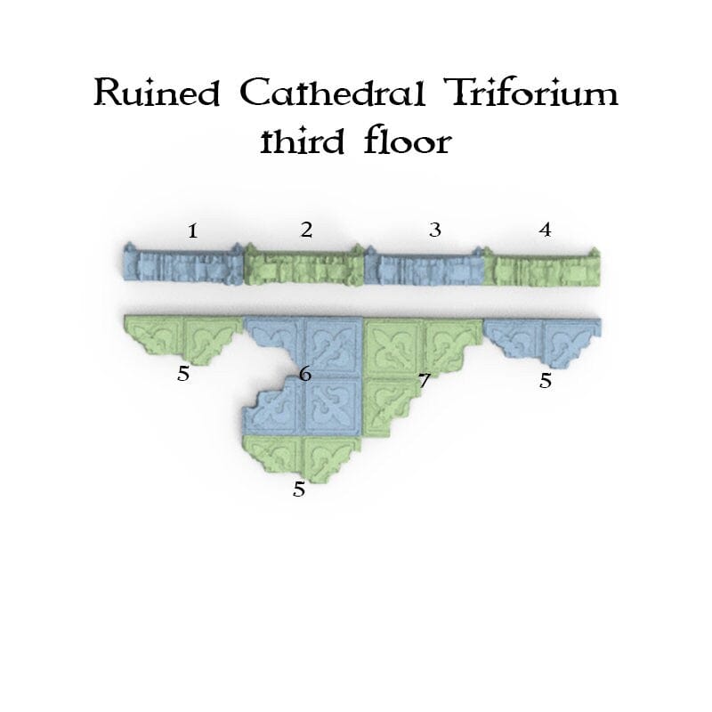 Tabletop Terrain Ruins Ruined Cathedral Triforium - Openlock - 40k Terrain