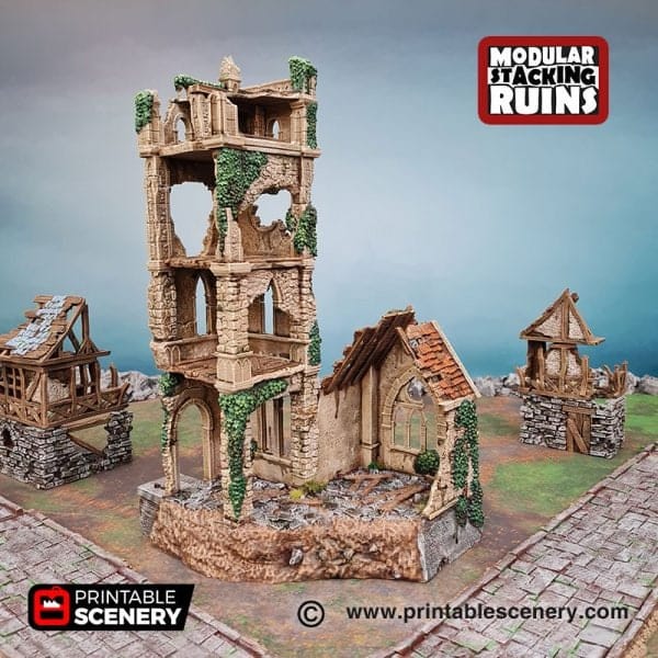 Tabletop Terrain Ruins Ruined Church - Bell Tower and Sept Tabletop Terrain