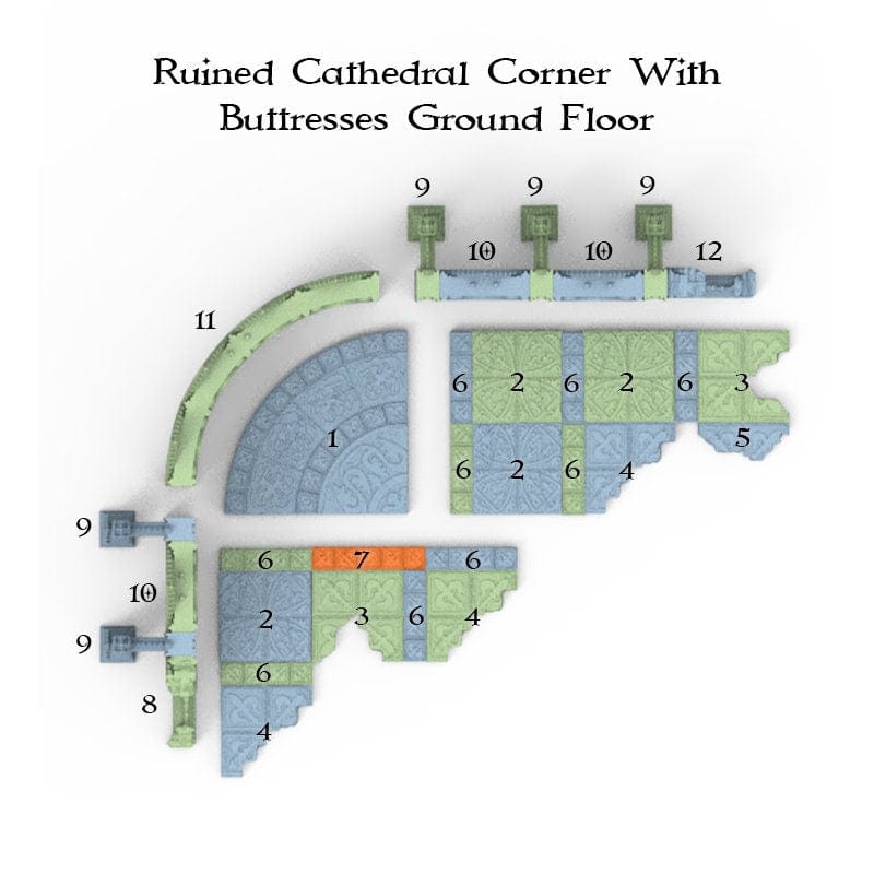 Tabletop Terrain Ruins Ruined Corner with Buttresses - Openlock - 40k Terrain