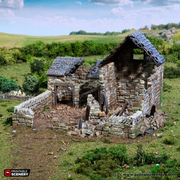 Tabletop Terrain Ruins Ruined Farm Pig Pen - Country & King - Fantasy Historical Building