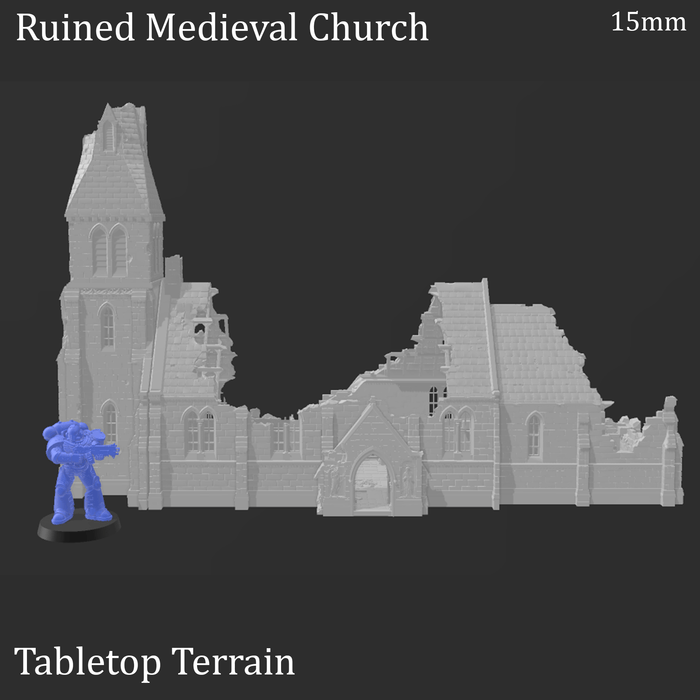 Tabletop Terrain Ruins Ruined Medieval Church - WWII Building Tabletop Terrain
