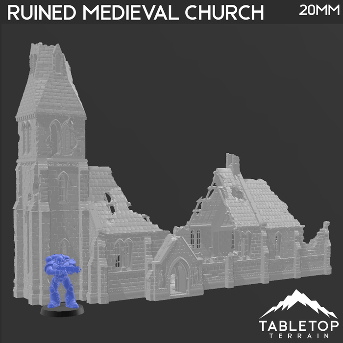 Tabletop Terrain Ruins Ruined Medieval Church - WWII Building Tabletop Terrain