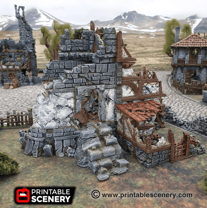 Tabletop Terrain Ruins Ruined War Cottage - Fantasy Ruins