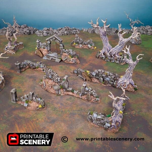 Tabletop Terrain Scatter Terrain Hallowed Graveyard Walls - Trees - Fantasy Terrain