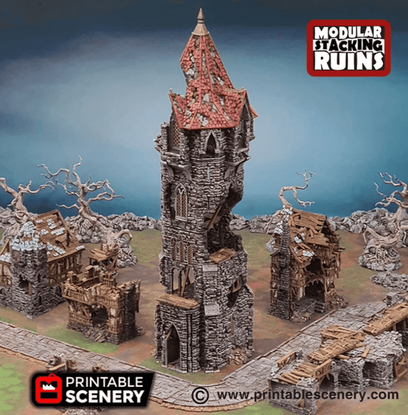 その他 Terrain - Tower, Ruin Castle Tower Ruin – Tabletop Terrain