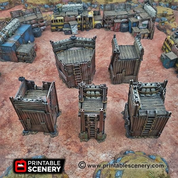 Tabletop Terrain Walls Junkfort Towers - Apocalyptic Terrain